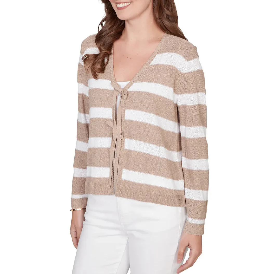 Ruby Rd. Womens Striped Tie Front Sweater Cardigan - Image 3