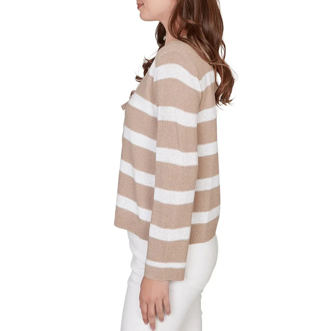 Ruby Rd. Womens Striped Tie Front Sweater Cardigan - Image 4