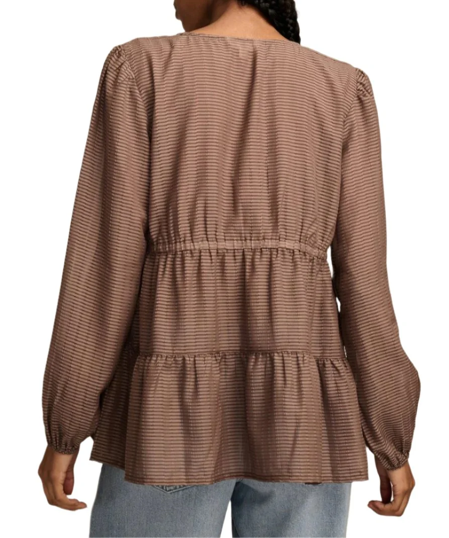 Lucky Brand Womens Striped Ruffle V-Neck Blouse - Image 2