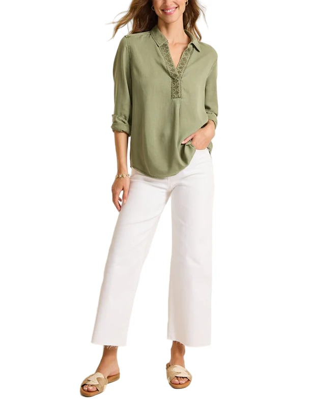 Tommy Bahama Womens Sun-Washed Linen-Blend Embroidered Top - Image 3