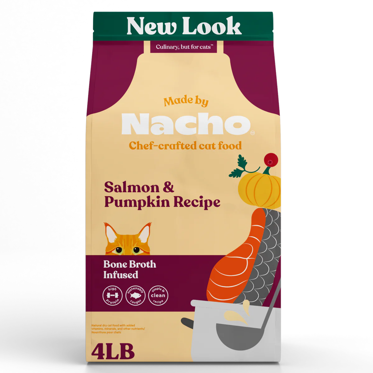 Made By Nacho Bone Broth Infused Kibble Sustainably Caught Salmon & Pumpkin Recipe Cat Food - 4 lb.