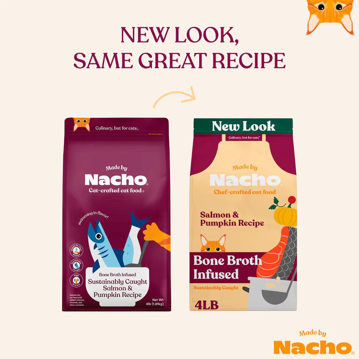 Made By Nacho Bone Broth Infused Kibble Sustainably Caught Salmon & Pumpkin Recipe Cat Food - 4 lb. - Image 2