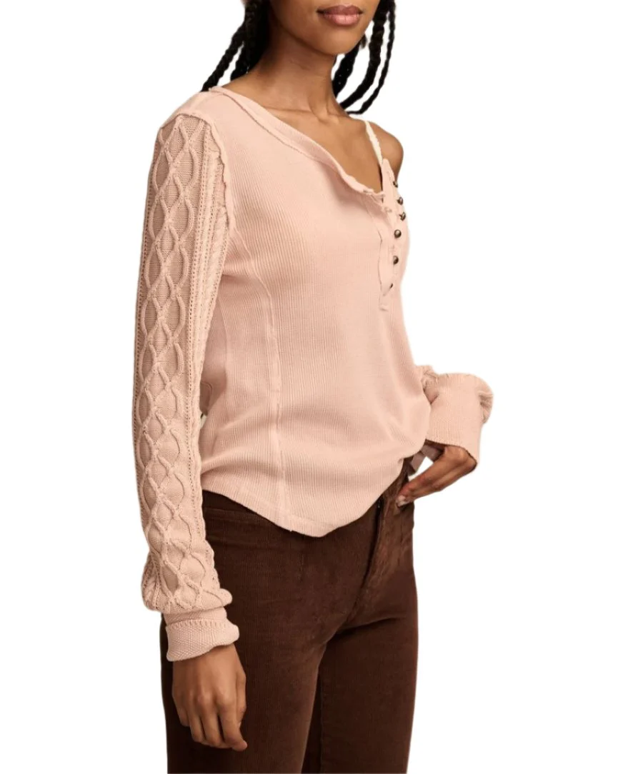 Lucky Brand Womens Textured Mixed Henley Long Sleeve Top - Image 2