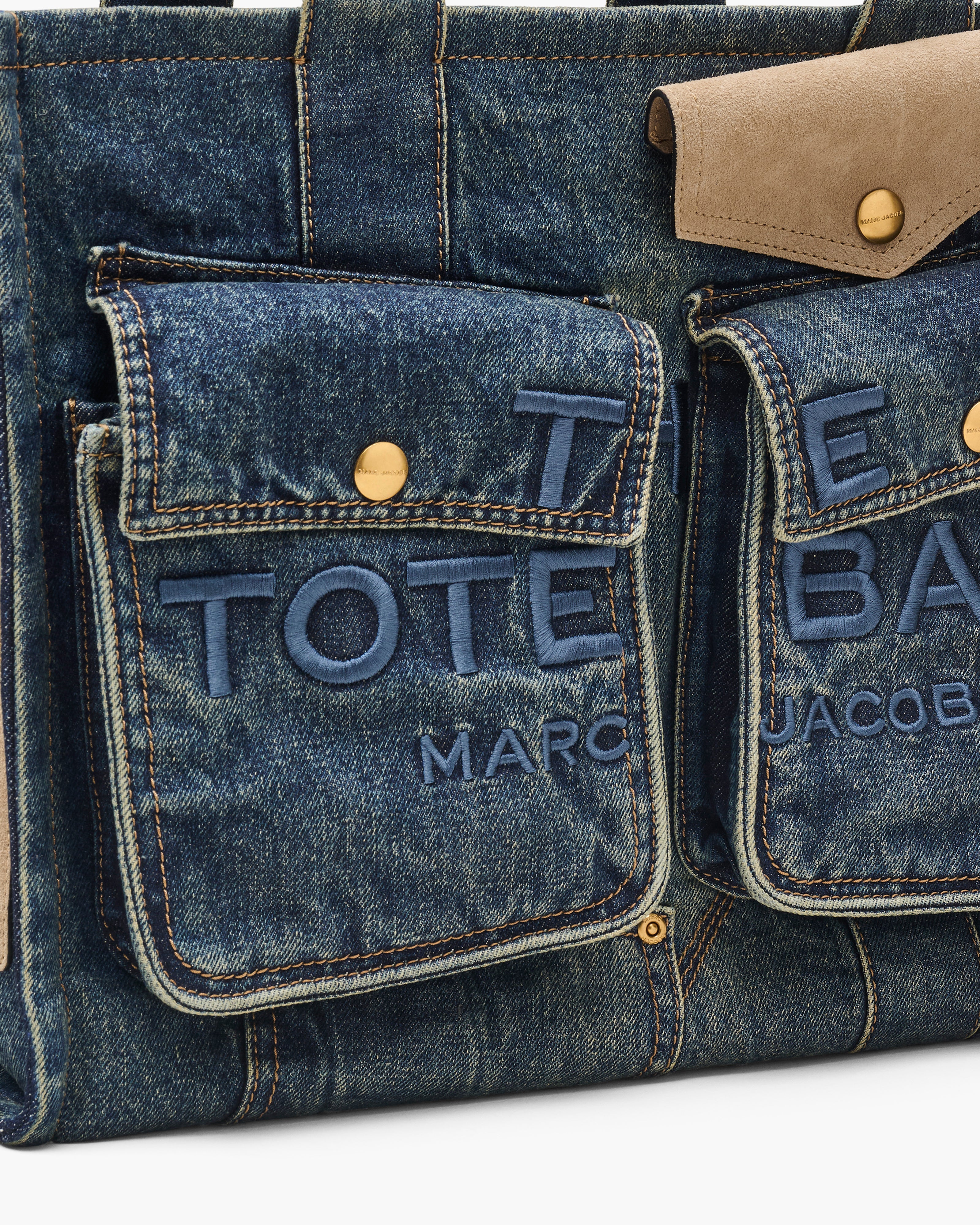 Marc Jacobs The Denim Suede Large Cargo Tote Handbag - Image 6