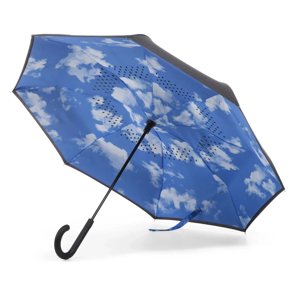 Totes InBrella Stick Reverse-Close Umbrella with Under Canopy Print