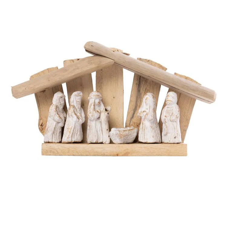 Transpac Driftwood Nativity White Wash Figurine