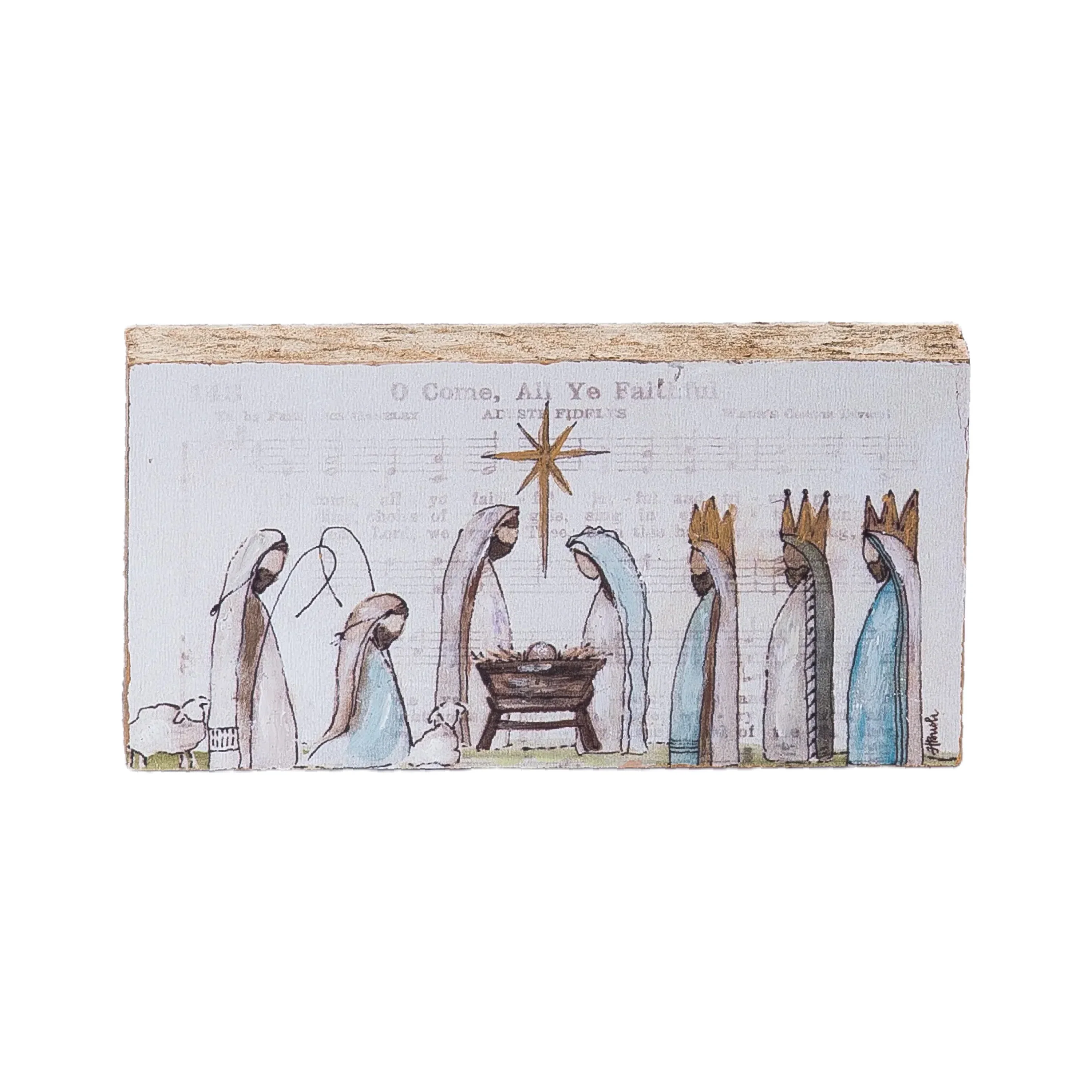 Transpac MDF Hand Painted Nativity Block