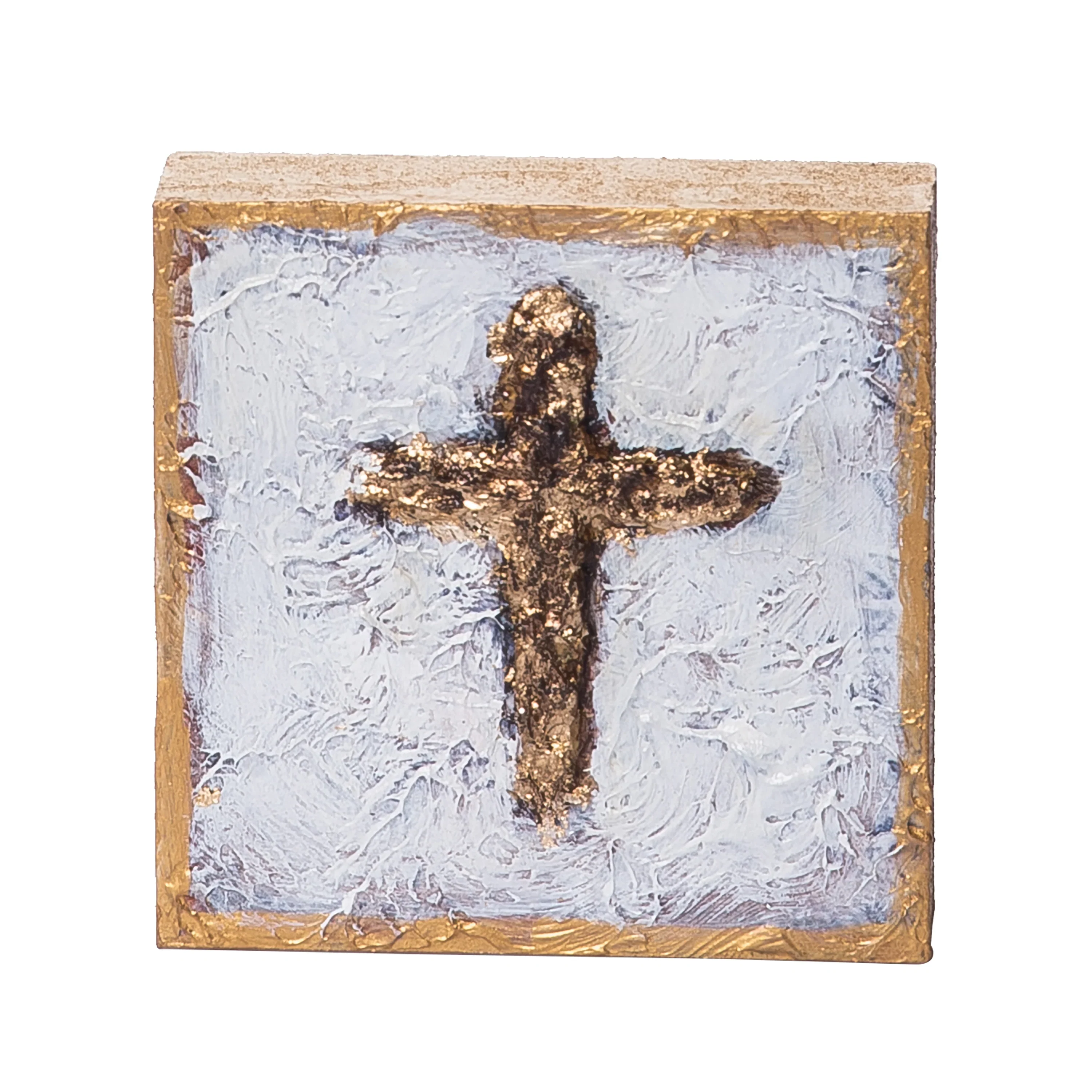 Transpac MDF Hand Painted Small Textured Cross Block