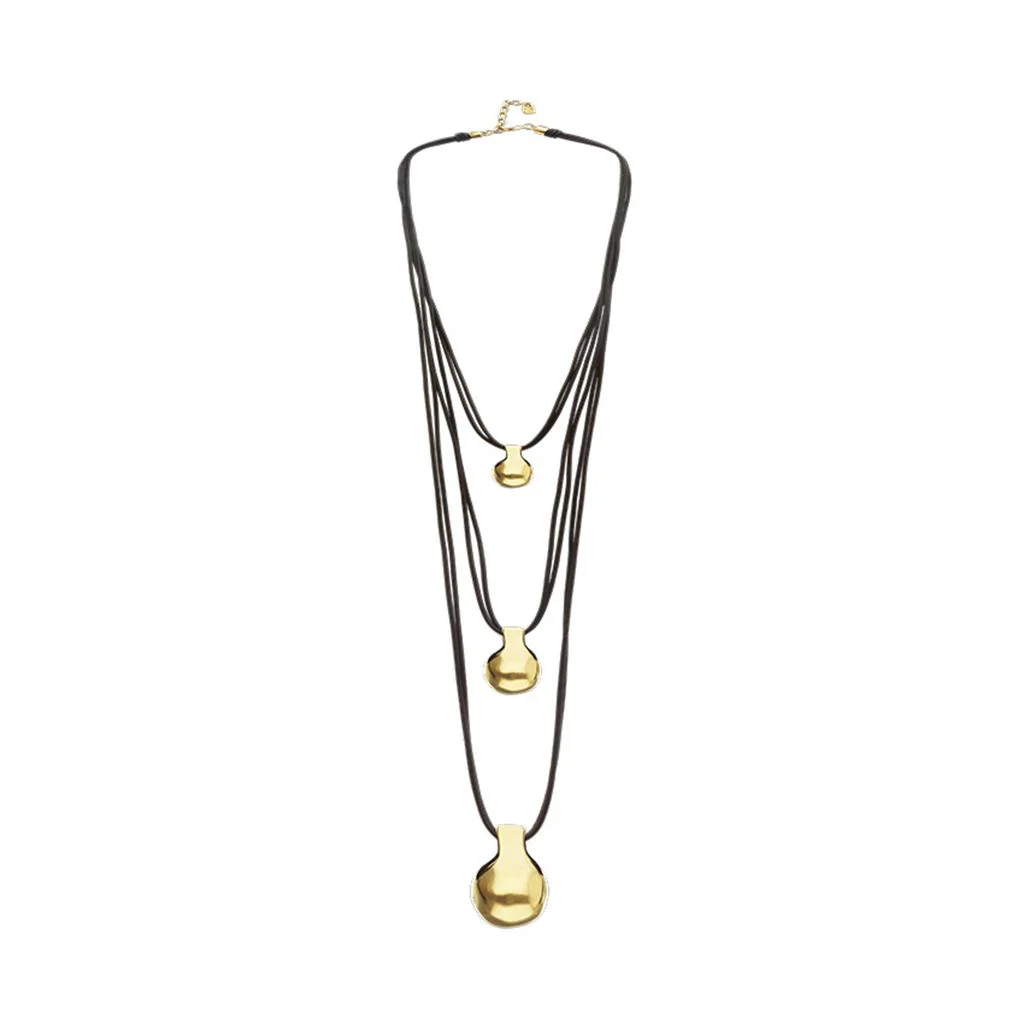 UNOde50 Triple Leather Gold Alloy Ball Necklace - Image 2