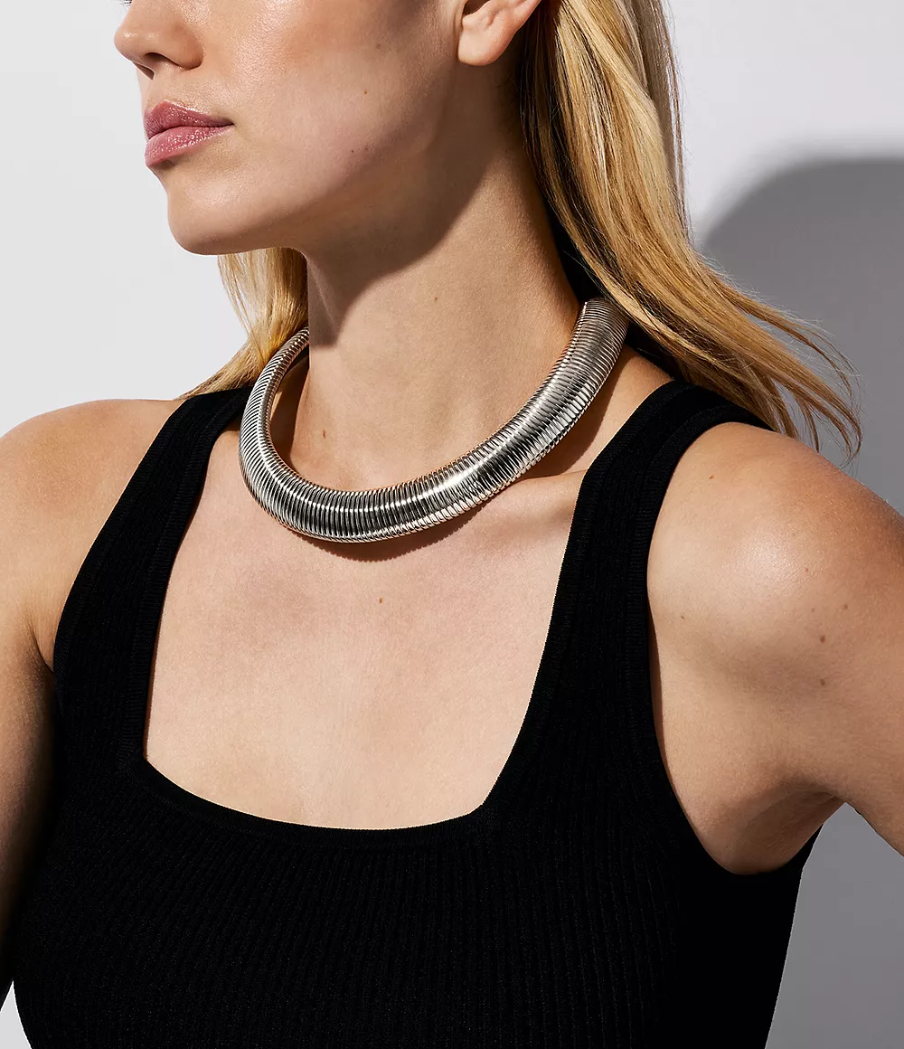 Michael Kors Platinum Plated Ribbon Flex Collar Necklace - Image 3