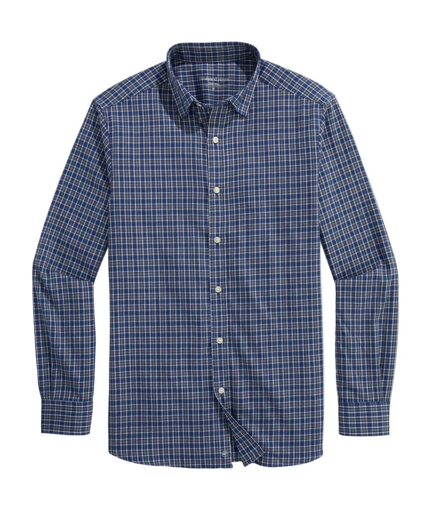 Vineyard Vines Mens Performance Brushed Tech Twill Kendrick Check Long Sleeve Shirt