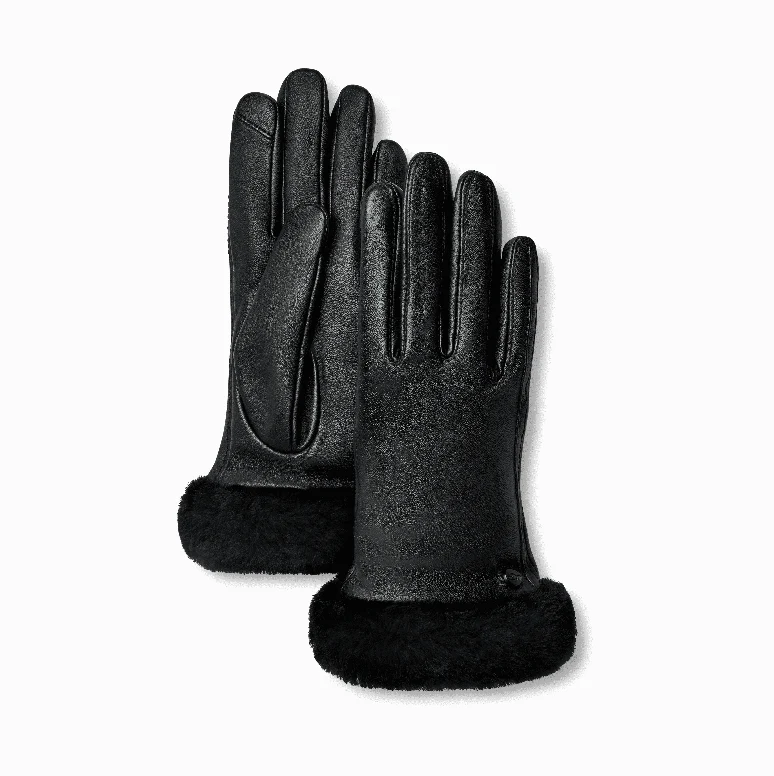 UGG Womens Leather Shorty Tech Tip Gloves - Small