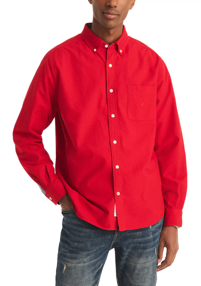 Nautica Mens Boathouse Prep Solid Oxford Long Sleeve Shirt - Image 2
