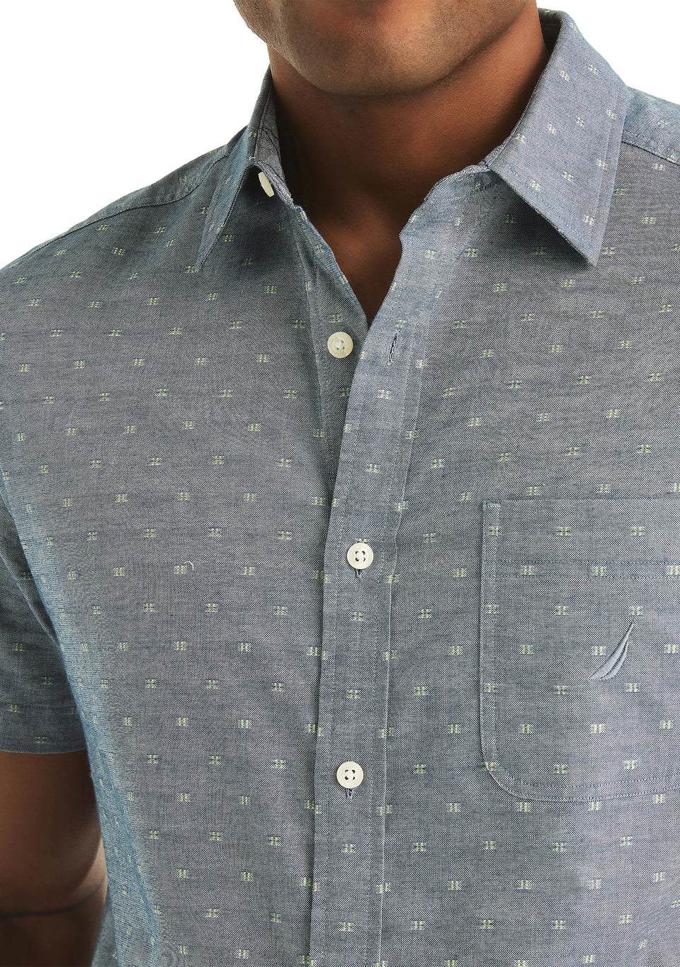 Nautica Mens Oxford Dobby Woven Button Up Short Sleeve Shirt - Image 3