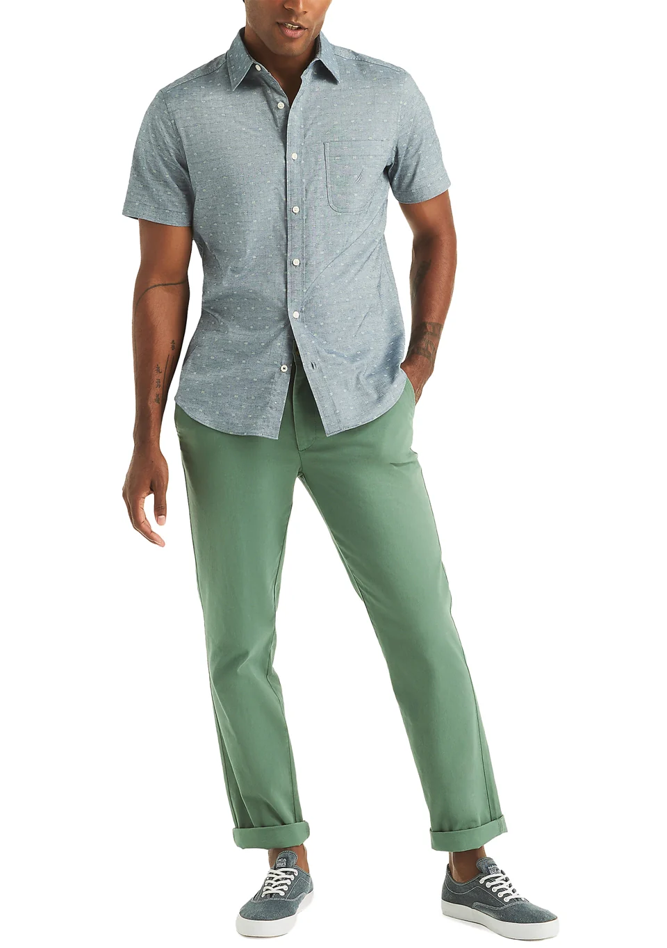 Nautica Mens Oxford Dobby Woven Button Up Short Sleeve Shirt - Image 4