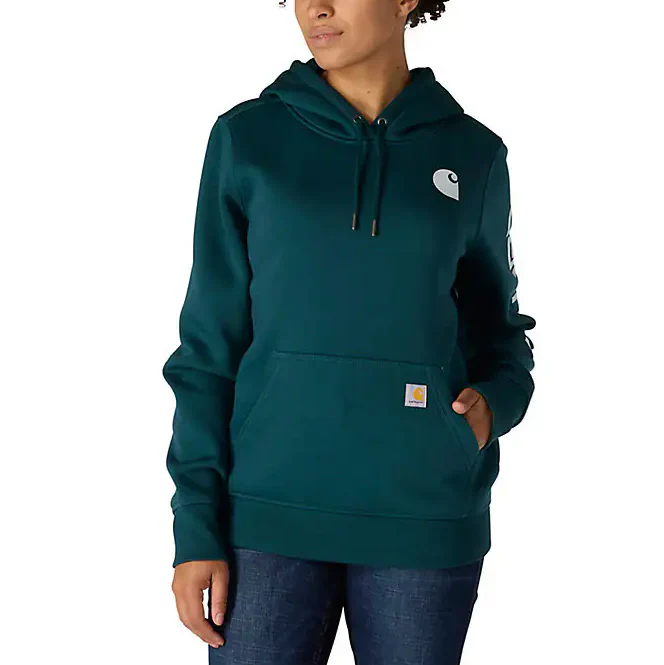 Carhartt Womens Relaxed Fit Midweight Logo Sleeve Graphic Hoodie Sweatshirt - Image 3