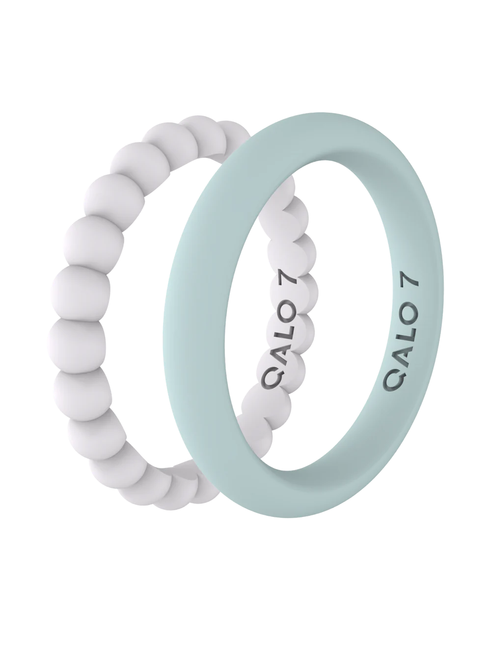 QALO Womens Bead & Classic White & Teal Double Stack Ring - Size 6 - Image 2